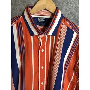 Polo Ralph Lauren Shirt Mens XL Orange Blue Stripe Estate Classic Fit Casual